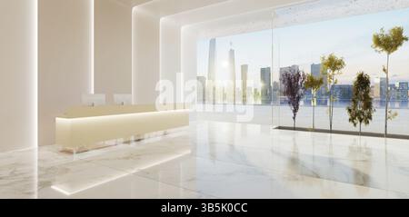 Interior of modern entrance hall in modern office building with reception counter. 3d rendering mock up Stock Photo
