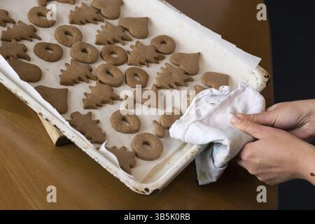 Preparing easter gingerbread cookies. Steps of making pastry Stock Photo