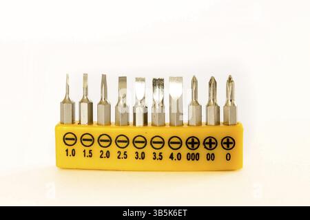 Set of screwdrivers bits isolated on white background Stock Photo