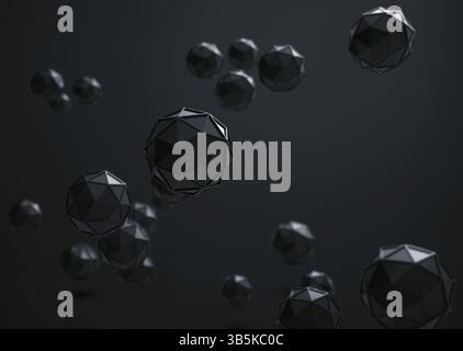 3d rendering of Icosahedron geometric shapes, abstract low key and selected focus background Stock Photo