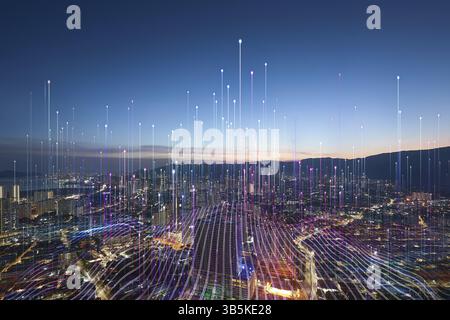 Smart city and abstract dot point connect with gradient line, big data connection technology concept Stock Photo