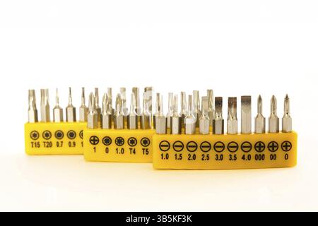Set of screwdrivers bits isolated on white background Stock Photo