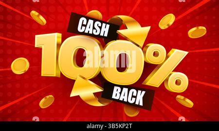 Cashback 100 percent. Cashback or money back label. Vector illustration Stock Vector