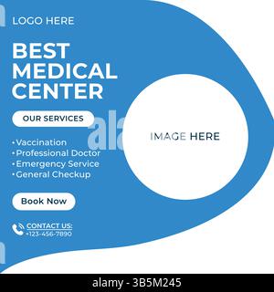 Best Medical Center Social Media Post Template Design Stock Vector