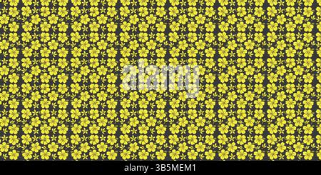Seamless Pattern of Yellow Hibiscus Flowers on Dark Gray Background Stock Vector