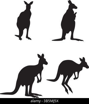 Kangaroo Silhouette Vector Set – Wildlife Marsupial Graphic Design Icons and Art Stock Vector