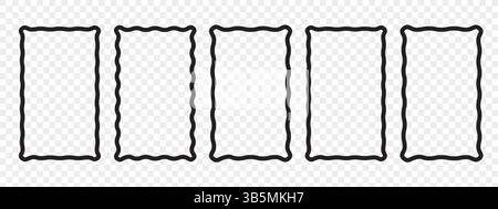 Wave scalloped edge frames set. Trendy curved rectangle frame box. Modern vector template Stock Vector