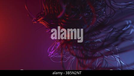 Stripes of flowing wave lines abstract sci-fi or technology background. 3d rendering Stock Photo