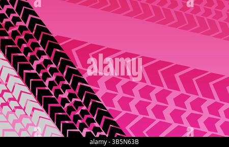 Vector geometric pink gradient tire tracks background Stock Vector