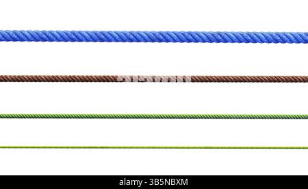 Various colorful ropes isolated on white background with clipping path Stock Photo