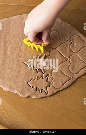 Preparing easter gingerbread cookies. Steps of making pastry Stock Photo