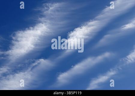 Fluffy small clouds in lines in the blue sky Stock Photo