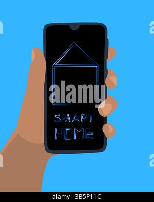 Vector isolated illustration of controlling a smart home from a smartphone. Stock Vector