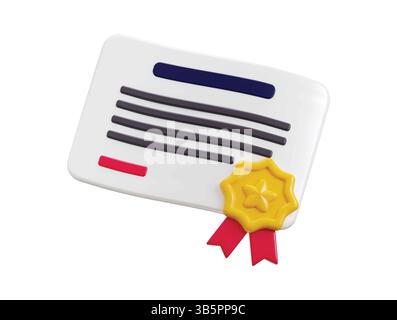 Certificate icon with stamp and ribbon icon 3d render concept of education certificate or achievement certificate icon vector illustration Stock Vector