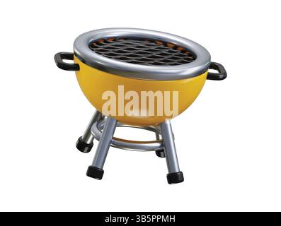 round barbeque grill icon 3d render concept of frying meat, fish and vegetables on portable grill for picnic outdoor camping etc Stock Vector