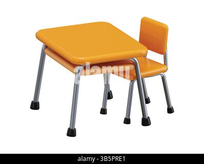 School desk and chair icon 3d render concept of classroom wooden table and chair educational icon vector illustration Stock Vector
