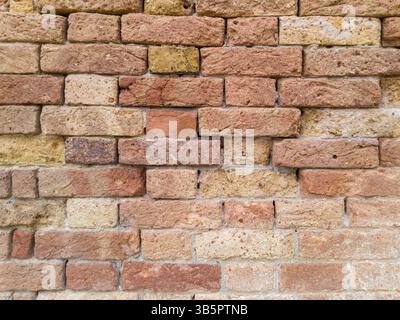 Old Textured Wall of Natural Clay Bricks Stock Photo