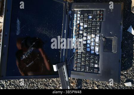 Broken Screen Laptop - Smashed Screen Laptop - 3D Rendered LCD Broken Laptop Stock Photo