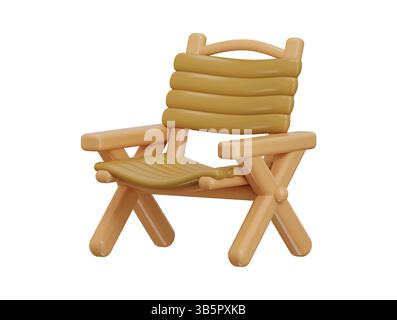 Wooden camping chair icon 3d render concept of Summer Adventure Campfire icon vector illustration Stock Vector