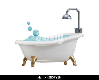 Bathtub 3d render concept of Furniture and hotel shower bathroom interior vector illustration Stock Vector