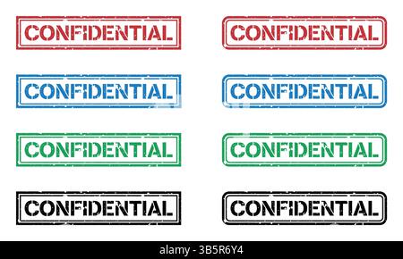 Set of vector colored grunge confidential stamps Stock Vector