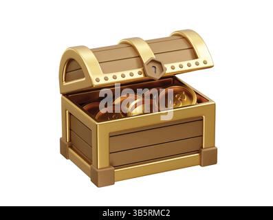 treasure chest 3d icon 3d illustration. treasure box with gold coin icon 3d render. Stock Vector