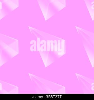 Vector crystal diamond seamless pattern on pink background. Glass transparent prism backdrop. Mineral random triangle pyramid set. Stock Vector