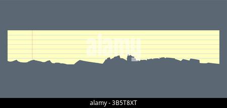 Legal yellow rectangular torn paper sheet of notepad with ruled line designs, ideal for notes, school, or office use. Clean and simple layout for Stock Vector