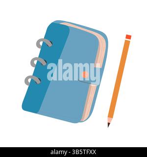 Journal with pencil on white background. Scraapbooking element. Journalling. Bullet journal. Stock Vector