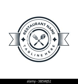 Modern Restaurant Logo Design with Cutlery and Hot Dish Icon  Food & Drinks Branding. Vector Stock Vector