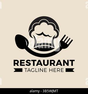 Modern Restaurant Logo Design with Cutlery and Hot Dish Icon  Food & Drinks Branding. Vector Stock Vector