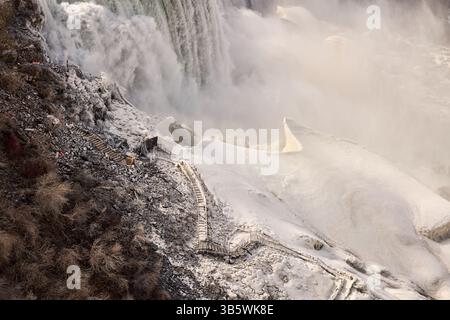 Niagara Falls Canadian Ontario and New York in the United States border, American Falls  US side Stock Photo