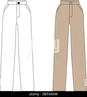 Classic Pants Collection - Technical Fashion Illustration | Flat Apparel Template CAD | Front and Back Views Stock Vector