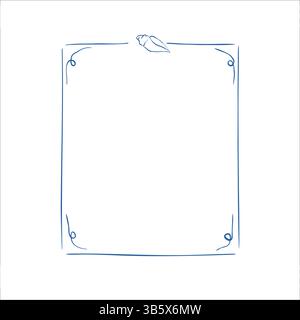 Blue sea frame with doodle sea shells marine sketch elements on white background for summer design Stock Vector