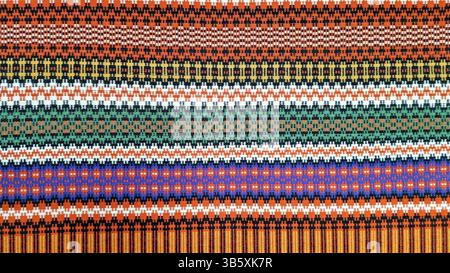 Fabric texture with the traditional Norwegian pattern for window or door curtain using krokbragd weaving technique Stock Photo