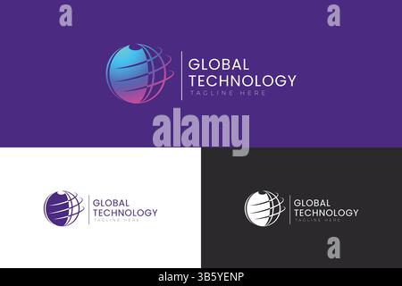 Modern Global Internet Service Provider Technology Network and Connection Logo Brand Identity Stock Vector