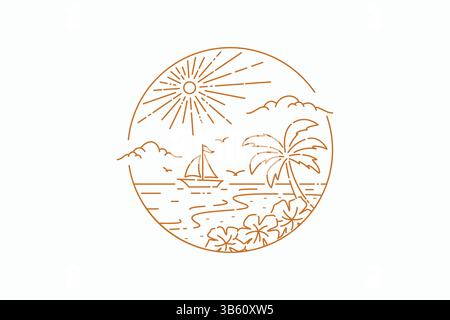 Beach Sailboat Abstract Illustration Logo Badge Summer Holiday Stock Vector