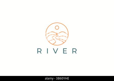 River Mountain Hill Logo Badge Stock Vector