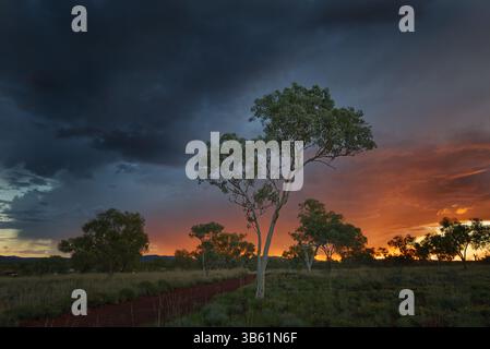 Stormy sunset in Karijini National Park, Western Australia. Stock Photo