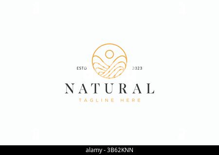 Wave Sunrise Beach Paradise Logo Natural Concept Line Art Abstract Stock Vector