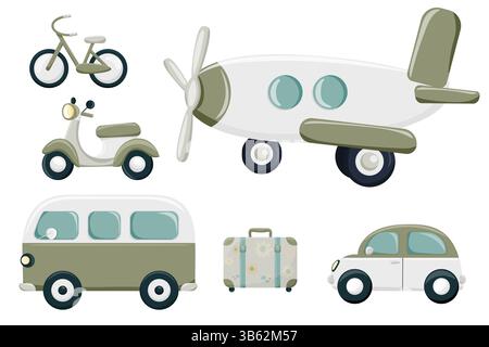 Set of retro transportation elements, isolated on white background Stock Vector