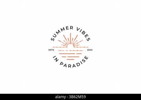 Beach Paradise Island Logo Badge Summer Vibes Sunshine Tropical Vacation Resort Stock Vector
