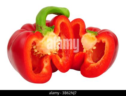Fresh halved sweet red bell pepper isolated on a white background Stock Photo