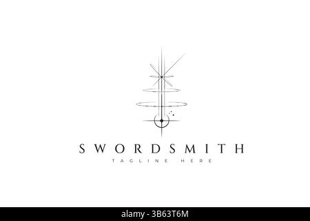Sword Smith Inner Strength Illustration Abstract Sacred Geometry Art Sign Symbol Logo Stock Vector