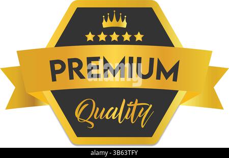 Golden premium quality badge sticker. Best product quality label with shadow. Stock Vector
