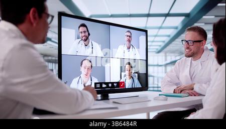 Virtual Doctor Consultation: Team Meeting Via Video Conference Webinar Stock Photo