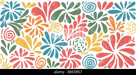 Firework scribble set. Festive firecracker isolated on white background. Red and blue and yellow childish doodle collection. Splash and circle flash. Stock Vector