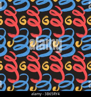 Curve lines holiday seamless pattern. Geometric party endless background. Fun confetti repeat cover. Surface pattern design festive motif. Vector hand Stock Vector
