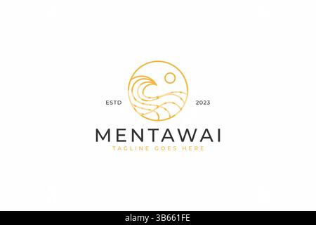 Wave Surfing Holiday Place Beach and Bay Logo Stock Vector