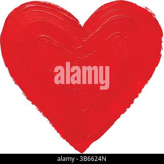 Red painted heart shape with textured strokes on white background Stock Vector